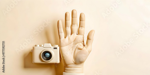 Flat Vector Illustration of a Beige Background Featuring an Open Hand Icon Symbolizing Support and Human Rights Dignity with Ample Copy Space for Human Rights Day Messaging photo