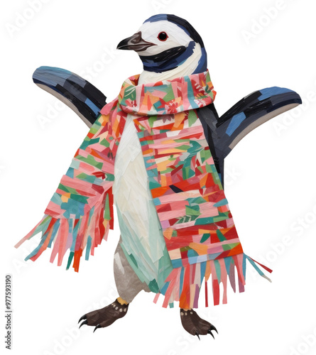 PNG A panguin wearing a festive Christmas scarf penguin animal bird. photo