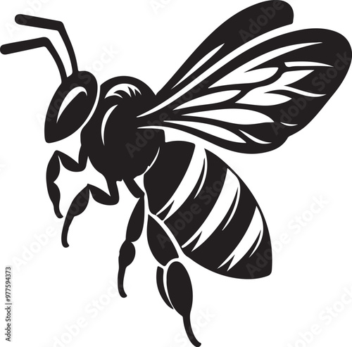Black and white bee icon silhouette vector art illustration,generative ai