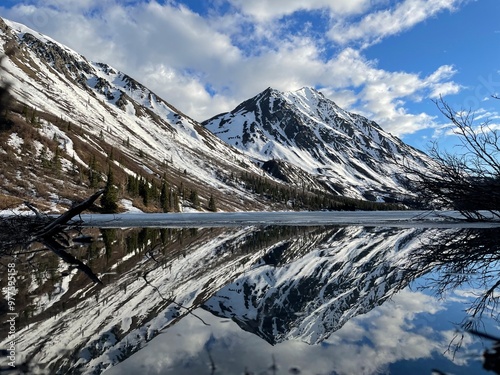 Frozen mirror lake in Kluane National Park (Destruction Bay, Yukon). photo