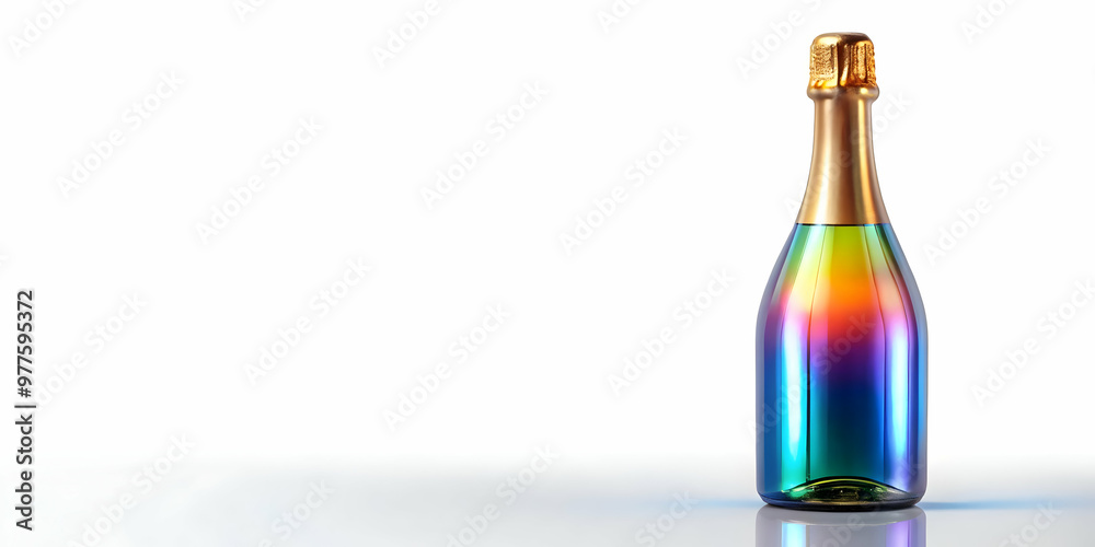 Flat Holographic Champagne Bottle Cork Illustration - Futuristic Design & Mesmerizing Details on White Background for Creative Projects