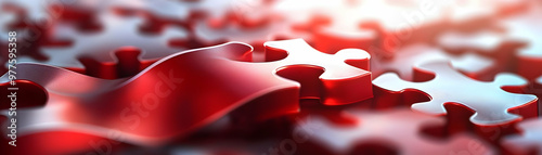 Abstract Red Puzzle Concept: Close-Up of Puzzle Pieces Coming Together to Form a Symbolic AIDS Ribbon in a Stunning Photo Stock Composition