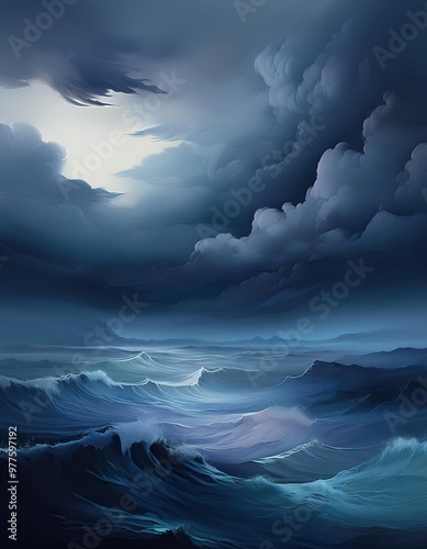 Dark stormy seascape with waves