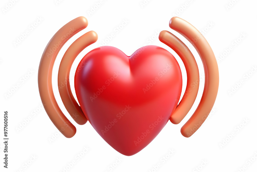3D Floating Heart with Sound Waves for Human Rights Day - Symbolizing Compassion and Care on Isolated White Background 3D Floating Heart with Sound Waves for Human Rights Day - Symbolizing Compassion and Care on Isolated White Background