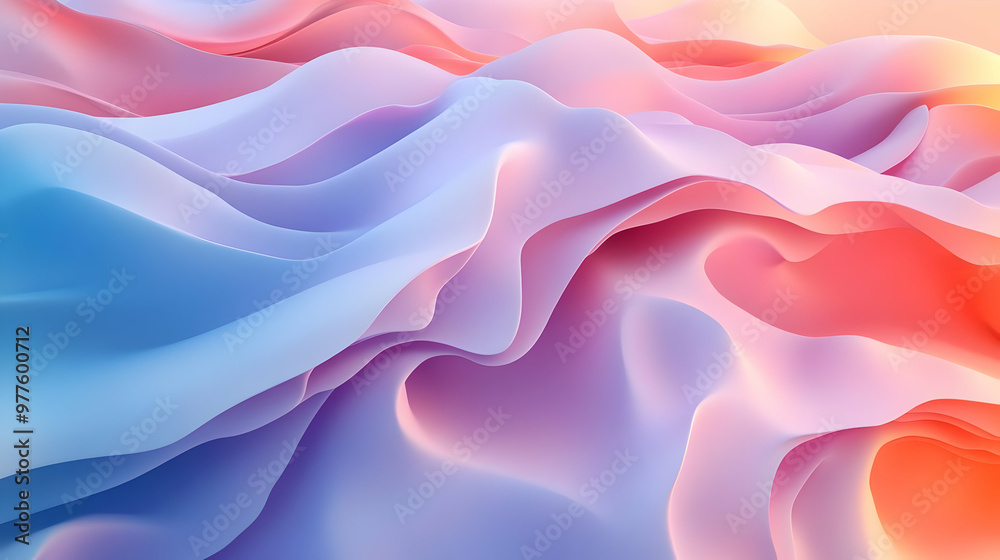 Obraz premium 3D Soft Abstract Waves Background for 2025 Calendar Design - Pastel Colors Evoking Calm and Creativity