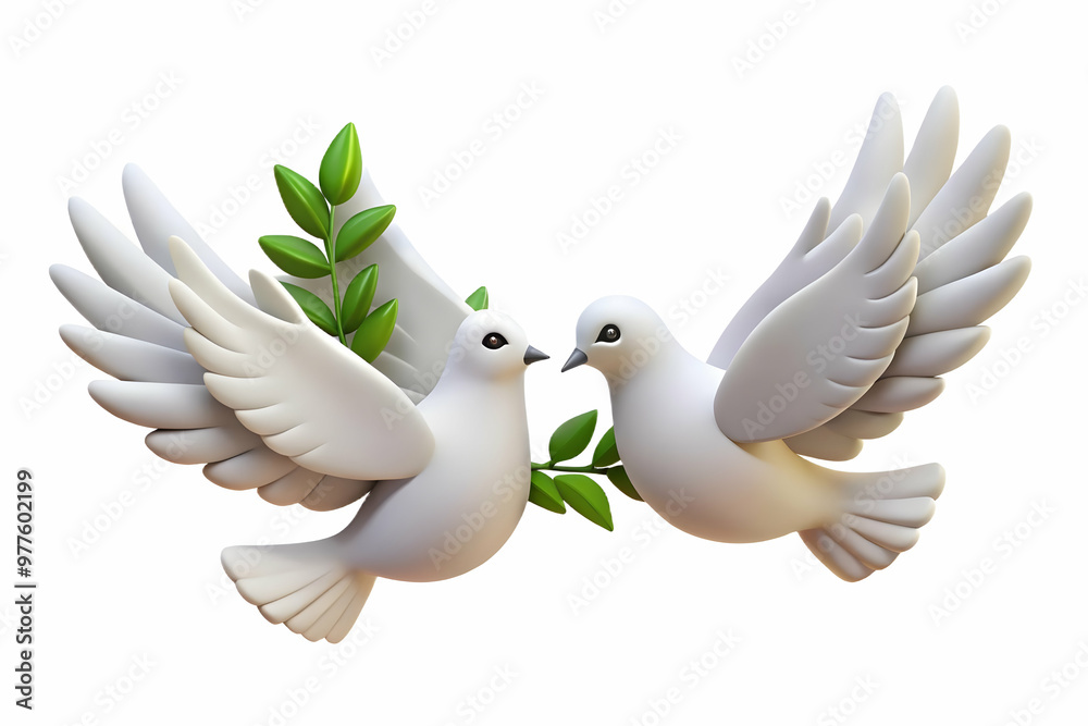 Obraz premium Flat Vector Illustration of Two Floating Doves with Olive Branches Symbolizing Peace and Freedom for Human Rights Day Concept