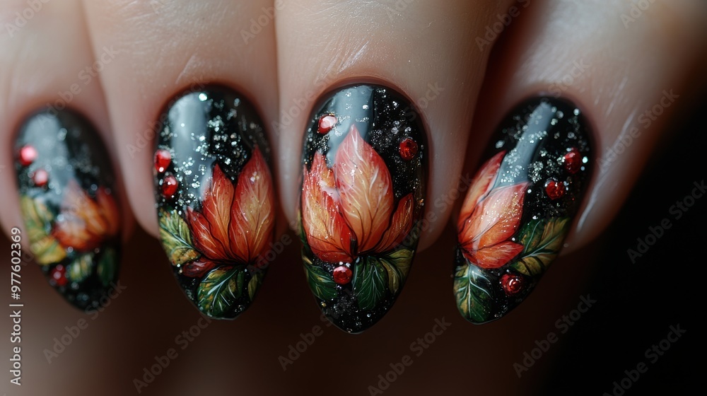 A close up of a woman's hand with painted nails, AI A close up of a woman's hand with painted nails, AI