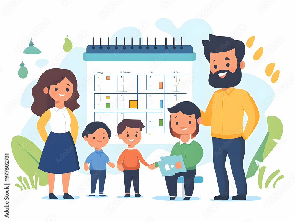 Flat Candid Family Calendar Night: A Simple Vector Illustration Capturing Family Interactions and Excitement While Planning Activities for 2025 Flat Candid Family Calendar Night: A Simple Vector Illustration Capturing Family Interactions and Excitement While Planning Activities for 2025