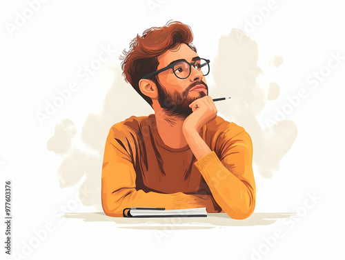 Wallpaper Mural Flat Candid Personal Reflection: Individual Contemplating 2025 Goals, Writing in Calendar - Motivational Introspection in Simple Vector Illustration Torontodigital.ca