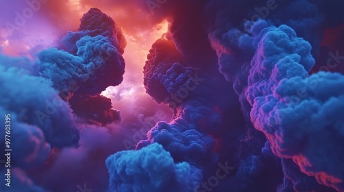 Colorful clouds illuminated by warm light at sunset create a surreal atmosphere in the evening sky