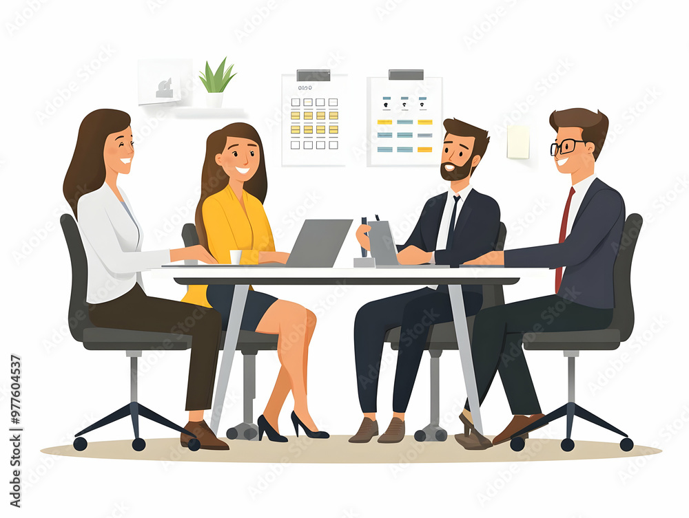 Flat Candid Office Team Meeting: Simple Vector Illustration of Smart Business Collaboration Discussing 2025 Goals with Calendars Flat Candid Office Team Meeting: Simple Vector Illustration of Smart Business Collaboration Discussing 2025 Goals with Calendars