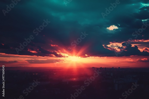 Dramatic Sunset with Red and Blue Clouds