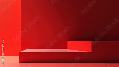 A red clean minimalist background with a sleek, solid surface, providing a simple yet elegant design. photo