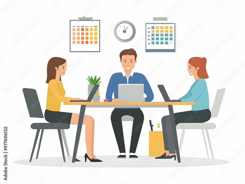 Flat Vector Illustration of a Creative Team Brainstorming Ideas for 2025, Highlighting Collaborative Energy and Calendar References in a Simple, Smart Business Style Flat Vector Illustration of a Creative Team Brainstorming Ideas for 2025, Highlighting Collaborative Energy and Calendar References in a Simple, Smart Business Style