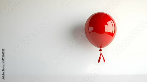3D Soft Focus Red Balloon Rising Blurred Image with AIDS Ribbon Tag - Isolated Icon on White Background