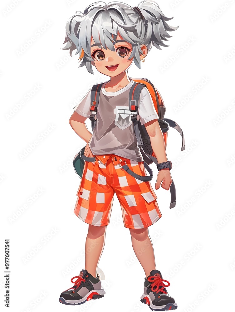 A character with glasses and an oversized backpack stands confidently, showcasing a detailed and adventurous design. A character with glasses and an oversized backpack stands confidently, showcasing a detailed and adventurous design.
