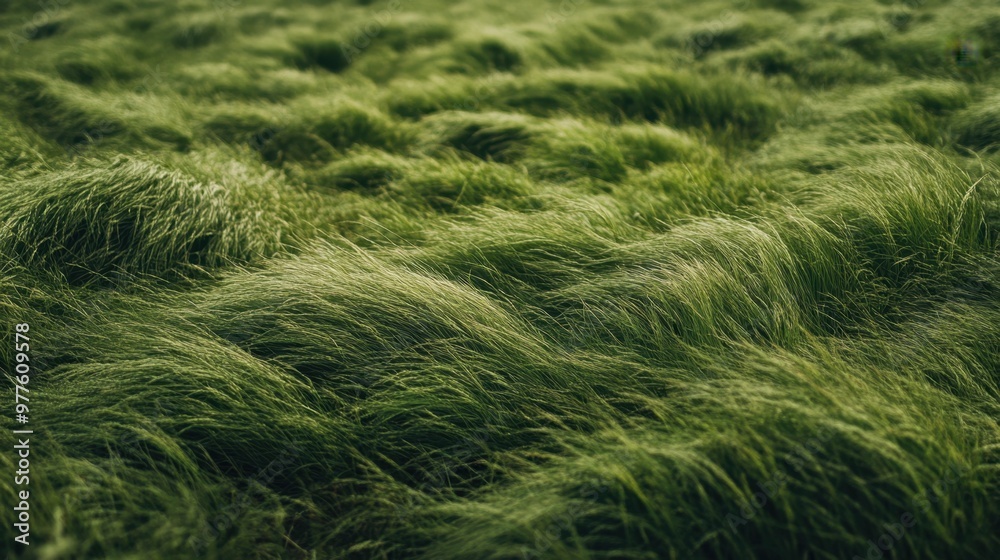 Lush soft grass stretching into the distance from a close-up perspective creating a peaceful nature-inspired view of natural greenery Lush soft grass stretching into the distance from a close-up perspective creating a peaceful nature-inspired view of natural greenery