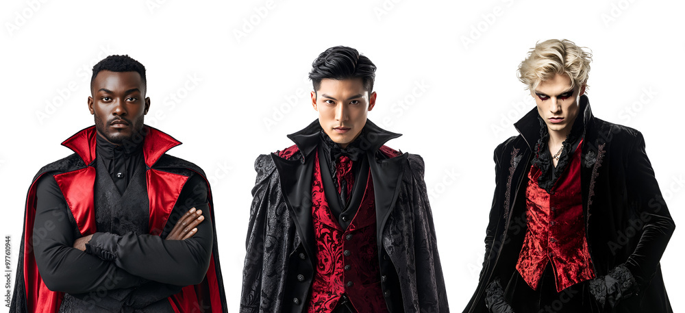 Halloween celebration with a collection set of man in vampire costume and makeup, Isolated on Transparent Background, PNG Halloween celebration with a collection set of man in vampire costume and makeup, Isolated on Transparent Background, PNG