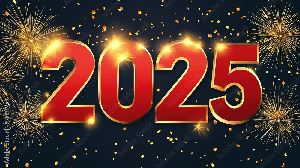 Celebrate the arrival of 2025 with dazzling fireworks and vibrant confetti in a festive atmosphere Celebrate the arrival of 2025 with dazzling fireworks and vibrant confetti in a festive atmosphere