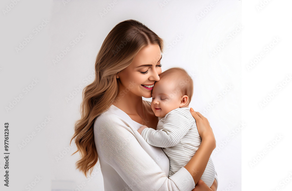 Beautiful mother holding little baby in her arms generated by AI Beautiful mother holding little baby in her arms generated by AI