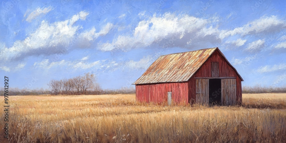 rustic barn in a wide field 