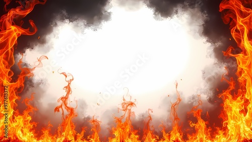 Fiery Flame Frame Background - Dynamic Burning Border for Intense Designs Png assets  photo