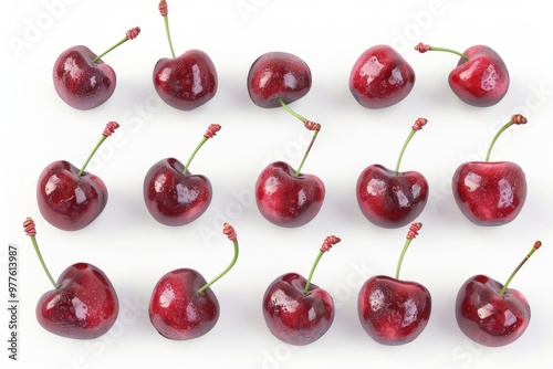 cherry collection, 3d render, isolated on white background 