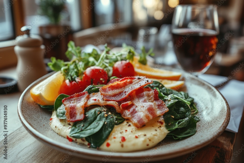 Fresh Salad with Bacon and Cheese