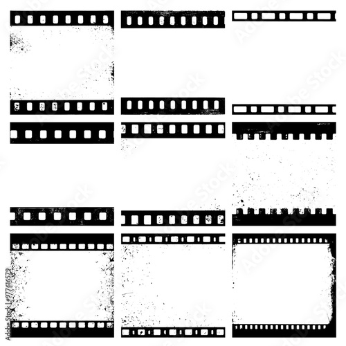 Set of vector film strip square overlay distressed grunge elements.