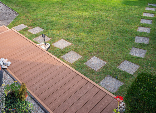 Billede på lærred Terrace composite boards, or WPC boards are very suitable for use on terraces, sidewalks, where they create a pleasant non-slip surface that is easy to maintain