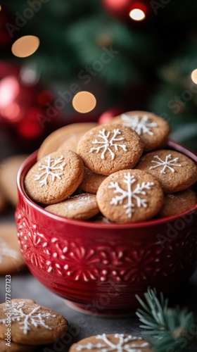 Holiday gingerbread cookies in a festive red and white jar