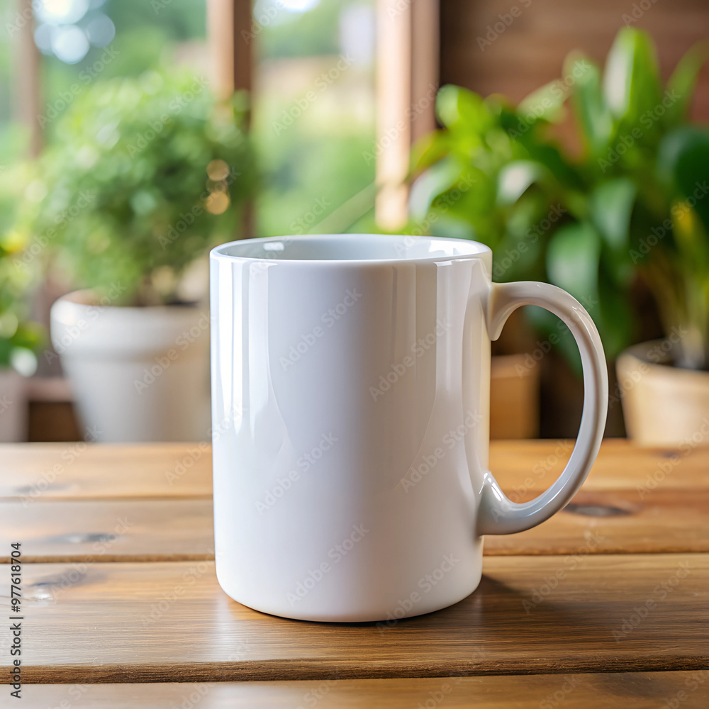 Obraz premium a solid white mug 15 Oz table for mockups