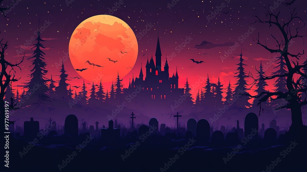 Scary Gothic castle on Halloween night, haunted palace or mansion for dark blue background. Spooky view of old mystery castle and bats in full moon. Horror scene with big gloomy house, fantasy place Scary Gothic castle on Halloween night, haunted palace or mansion for dark blue background. Spooky view of old mystery castle and bats in full moon. Horror scene with big gloomy house, fantasy place