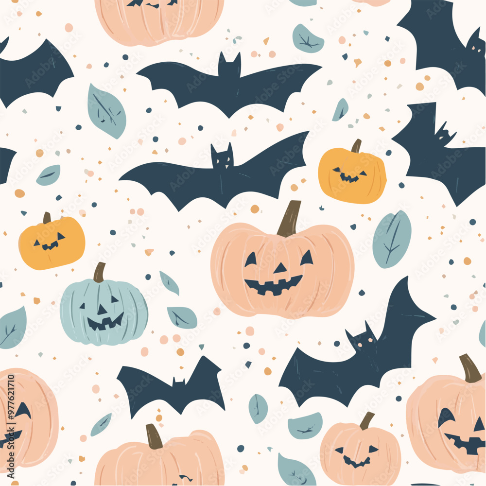 Adorable vector seamless pattern of tiny pumpkins and bats Adorable vector seamless pattern of tiny pumpkins and bats
