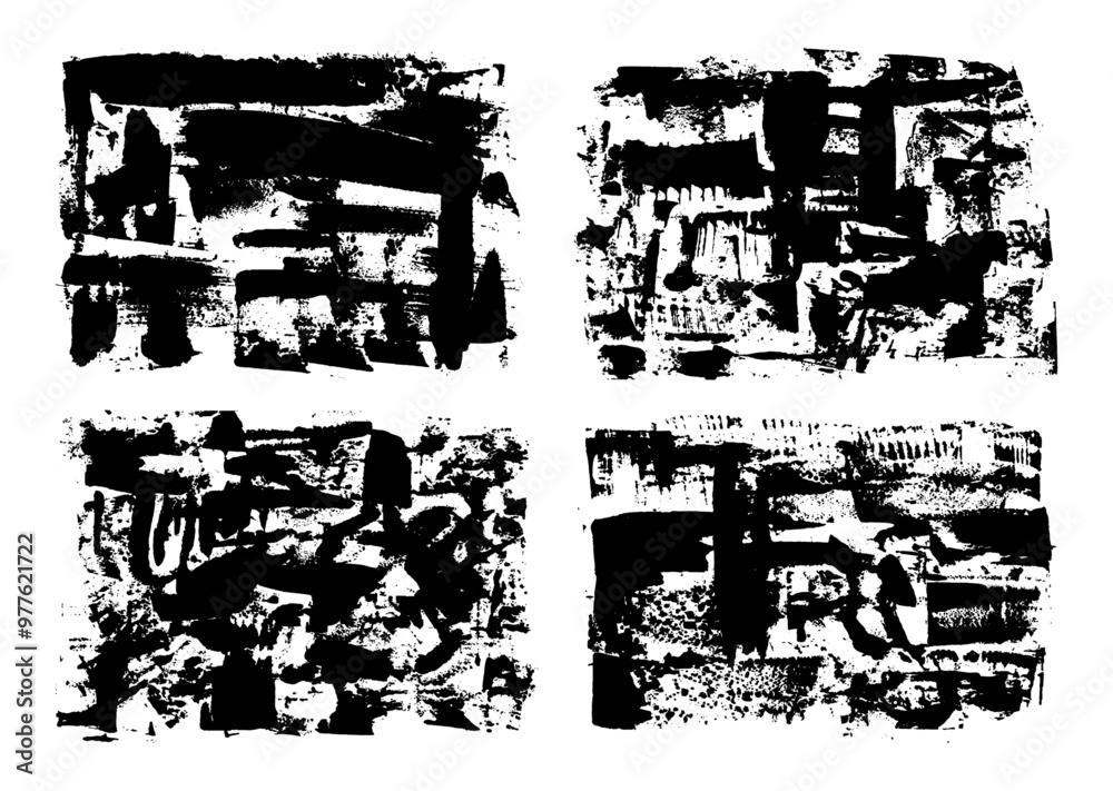 Obraz premium Abstract black paint texture background set. Rough ink smear backdrop collection. Grunge weathered graphic element.