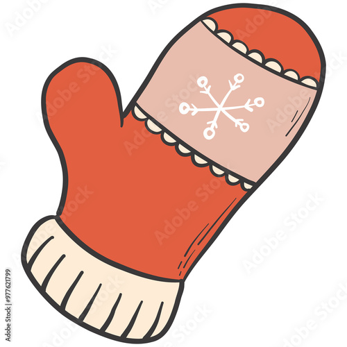 Hand drawn PNG doodle of Christmas element of red mitten for stickers, prints, cards, posters, planners, socila media, etc. 