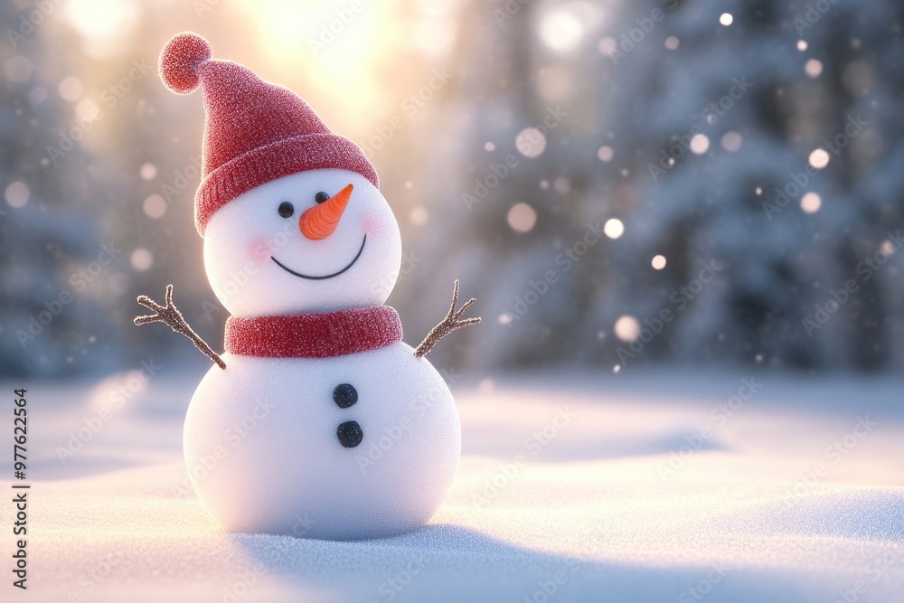 Happy Snowman In Snowy Winter Wonderland Happy Snowman In Snowy Winter Wonderland