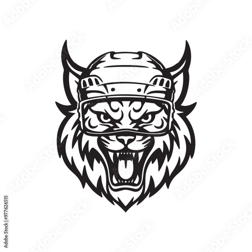 Vector illustration of a lynx head in a hockey helmet on a white background