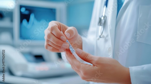 Doctor Holding Syringe in Medical Clinic