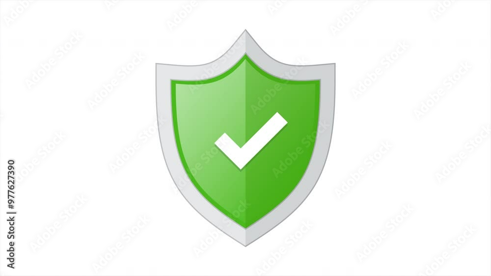 Green badge with shield and check mark animation. Right mark with protect shield. Shield with check mark. Motion graphic Green badge with shield and check mark animation. Right mark with protect shield. Shield with check mark. Motion graphic