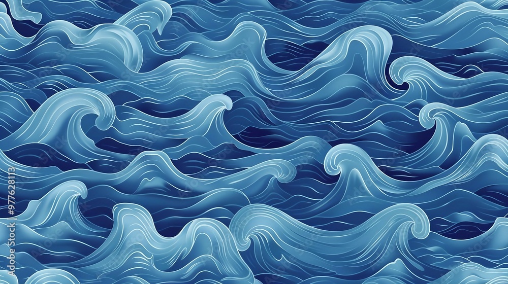 Abstract Blue Waves Pattern In A Digital Art Style, Creating A Fluid And Dynamic Oceanic Theme. Generative AI
