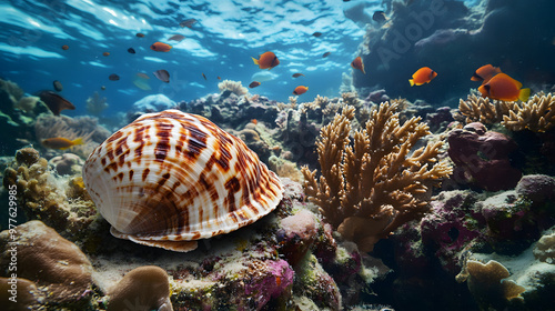 Cowrie Shell Amongst Coral Reefs photo