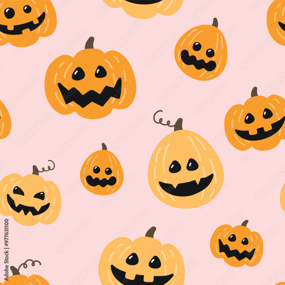 Cute Halloween pattern with hand drawn pumpkin lanterns. Seamless texture design. Vector illustration Cute Halloween pattern with hand drawn pumpkin lanterns. Seamless texture design. Vector illustration