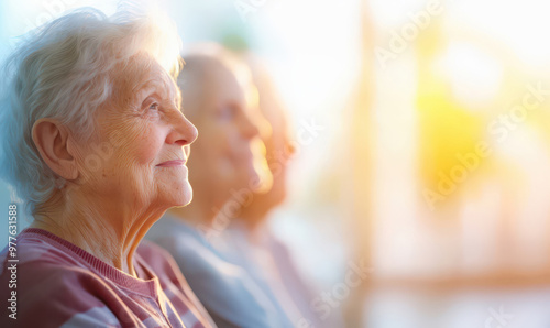Three elderly women smile thoughtfully, enjoying a moment of reflection in a warm and bright environment. Free Download Three elderly women smile thoughtfully, enjoying a moment of reflection in a warm and bright environment. - GFXLoad