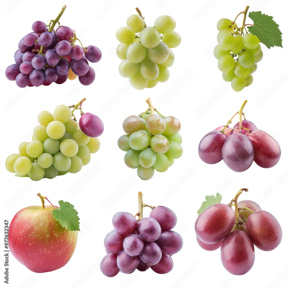 A collection of fruit including apples and grapes A collection of fruit including apples and grapes
