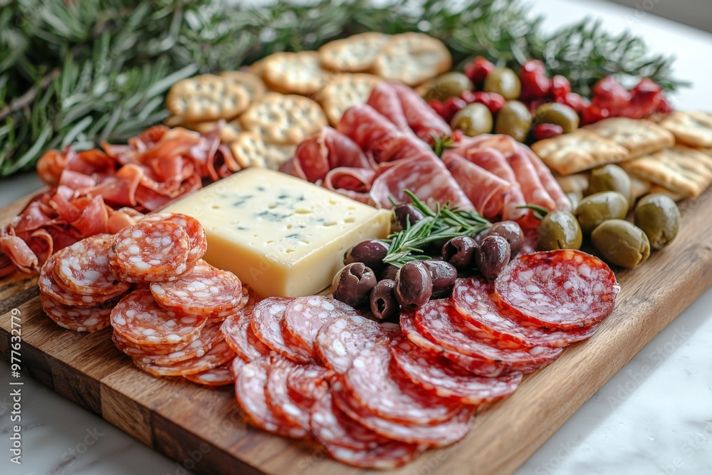 Antipasto platter with prosciutto crudo or jamon, ham, salami, cheese, olives and grapes/ Elegant charcuterie board with a variety of cured meat.
Antipasto platter with prosciutto crudo or jamon, ham, salami, cheese, olives and grapes/ Elegant charcuterie board with a variety of cured meat.
