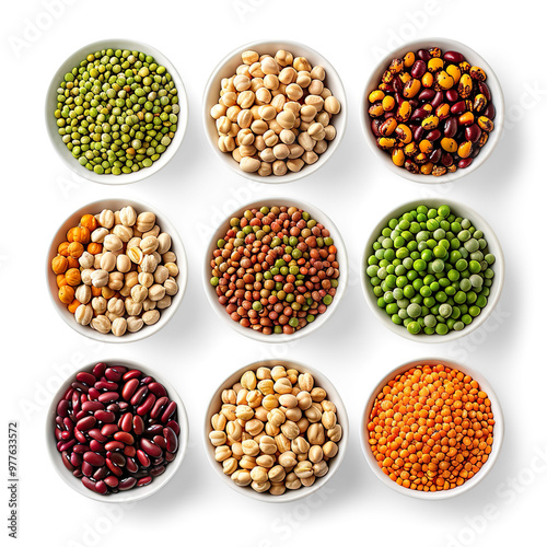 Colorful Legumes in Wooden Bowls on a transparent background