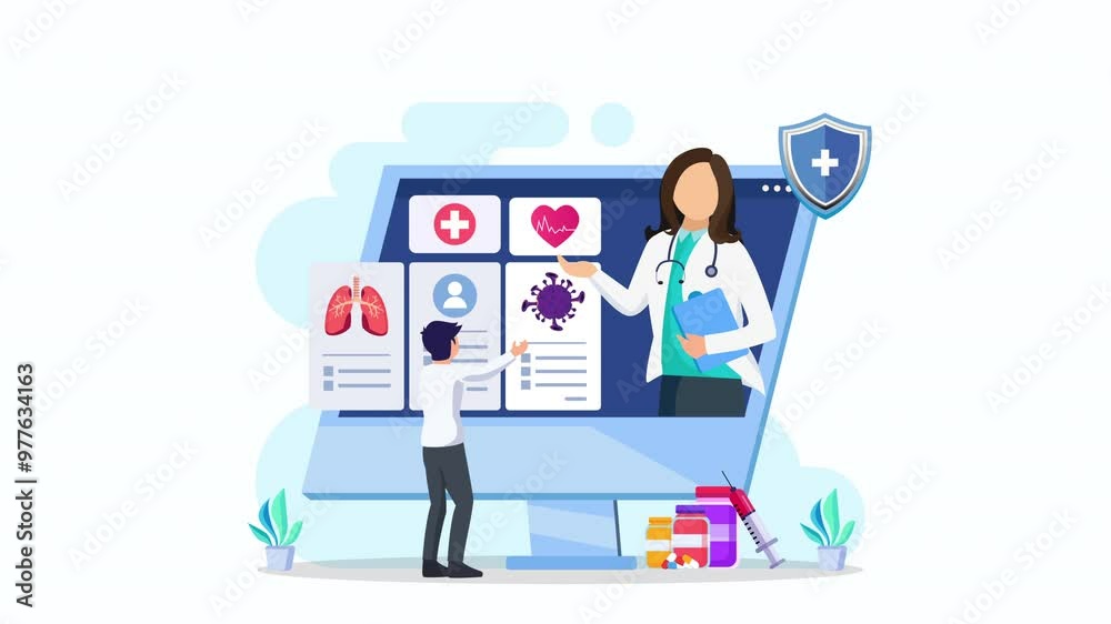 Online doctor Animation video 2d clip 4k. Online medical consultation and support online Online doctor Animation video 2d clip 4k. Online medical consultation and support online