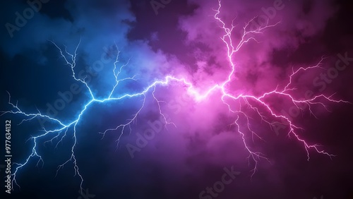 Lightning Storm: Purple and Blue Lightning Bolts in a Cloudy Sky