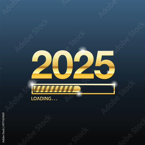 TemHappy new year 2025 Loading design vector. Happy new 2025 year with loading background vector design image plate